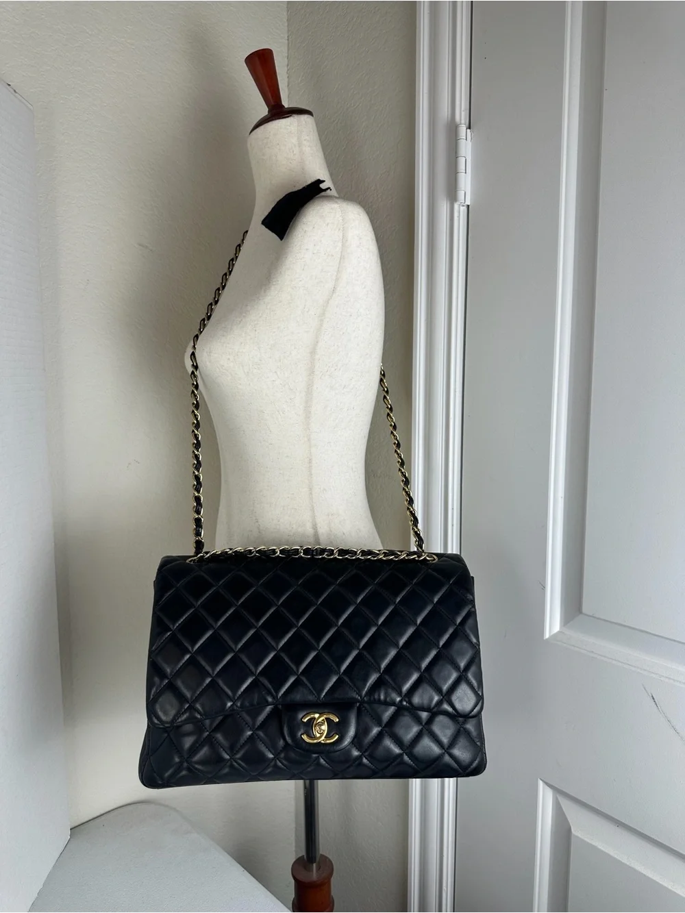 CHANEL CC MAXI JUMBO LAMBSKIN LEATHER FLAP BAG GHW
